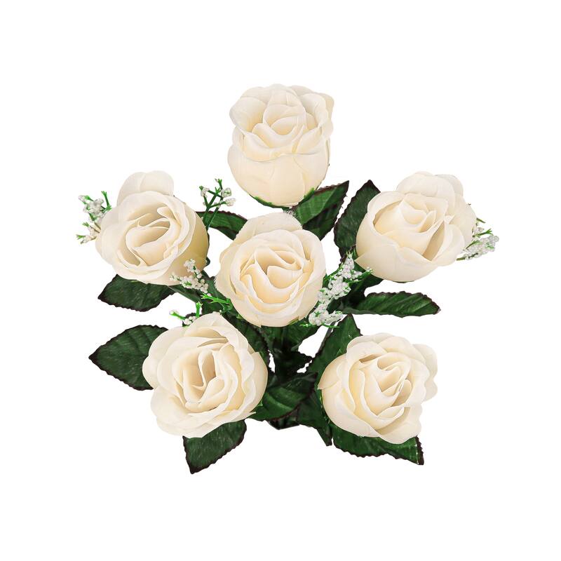 Set of 12 Ivory Artificial Rose Bud Flower Stem Bush Bouquet 14in - 14" L x 6" W x 6" DP