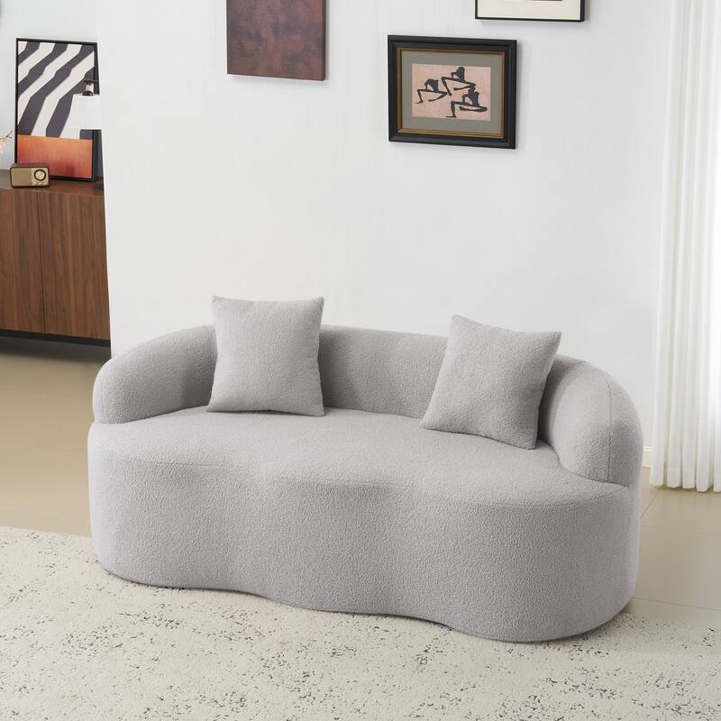 Curved Loveseat Sofa with Round Armrest & 2 Pillows, No Assembly