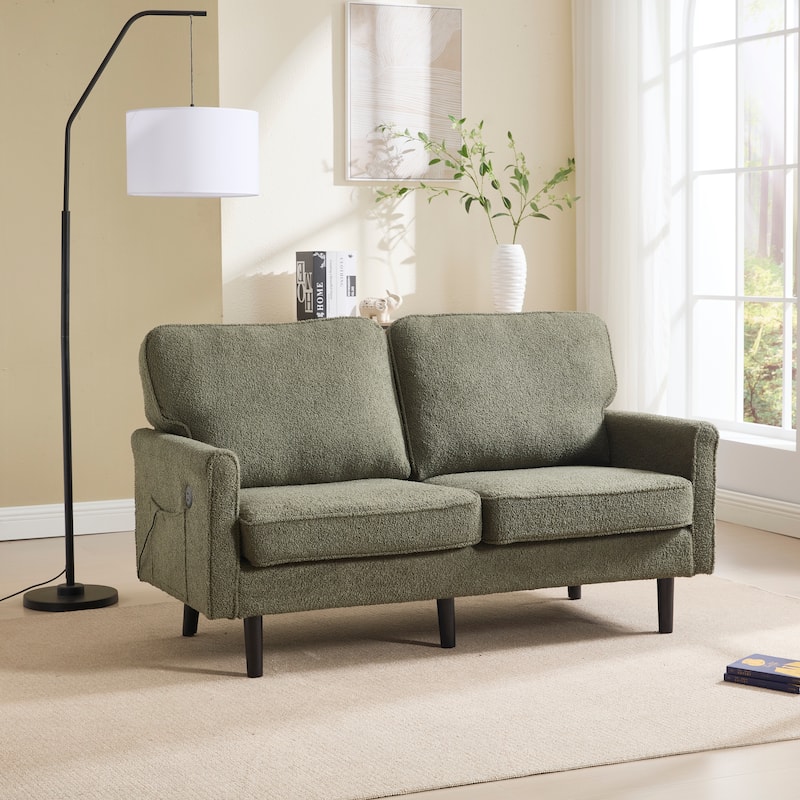 Loveseat Sofa,Mid Century Modern Love Seat, 2 Seater Sofa Couches For Living Room,Small Couch With Usb & Removable Pillow Cover - Green