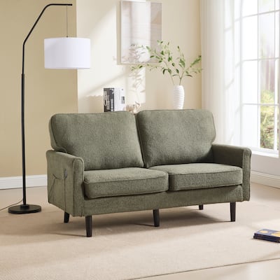 Loveseat Sofa Upholstered Deep Seat Sofa Modern Love Seat with USB & Removable Pillow Cover, Pockets 2-seat Armchair