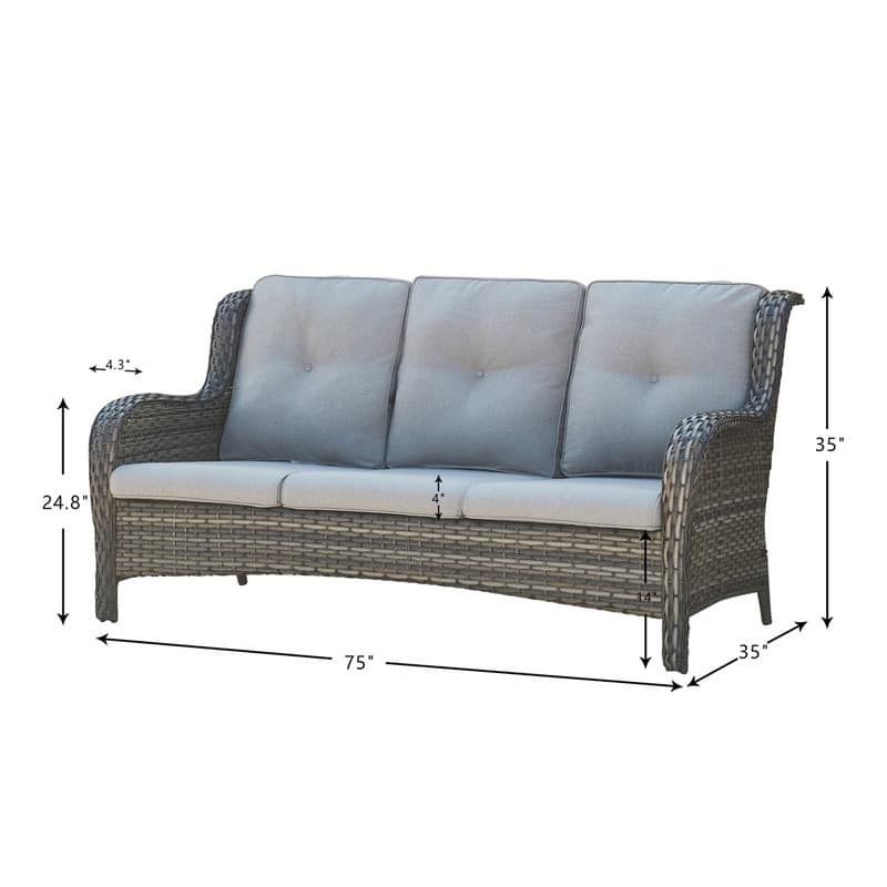 Outdoor Wicker 3-Seater Sofa with cushion, high back and deep seating