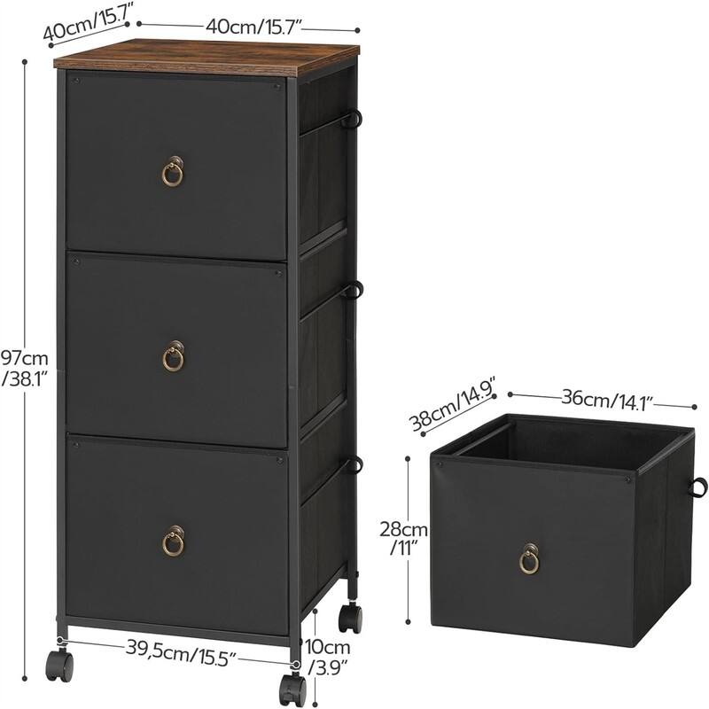 3-Drawer File Cabinet - 15.7"D x 15.7"W x 38.1"H