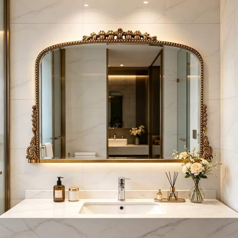 Gold Baroque Arched Wall Mirror Ornate Accent Mirror