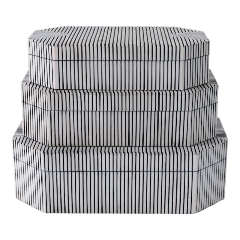 Resin Wood Decorative Box Striped Home Office (Set of 3) - 3/4" Black - 12" x 8" x 4"