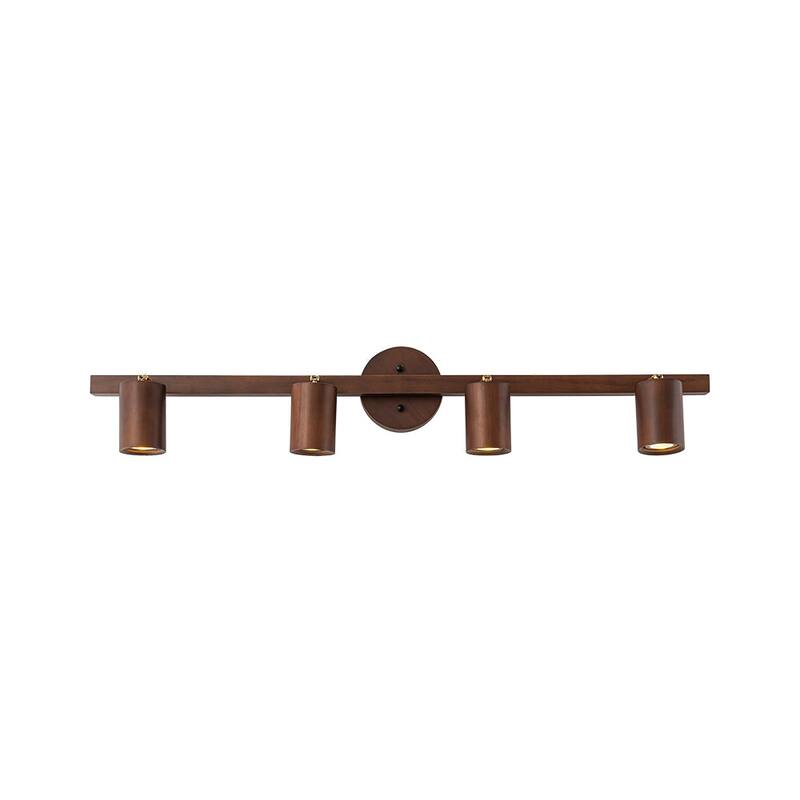 4-Light Walnut Wood Grain Adjustable Linear Track Light 39.4in