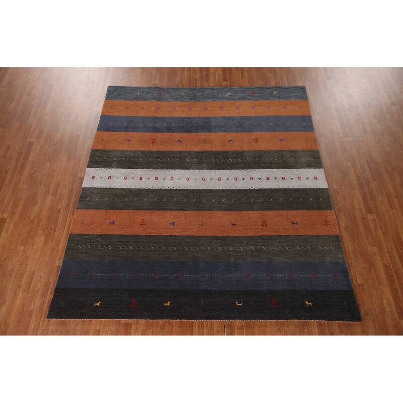 Multi-Color Striped Gabbeh Indian Area Rug Handmade Tribal Wool Carpet - 8'4"x 9'5"