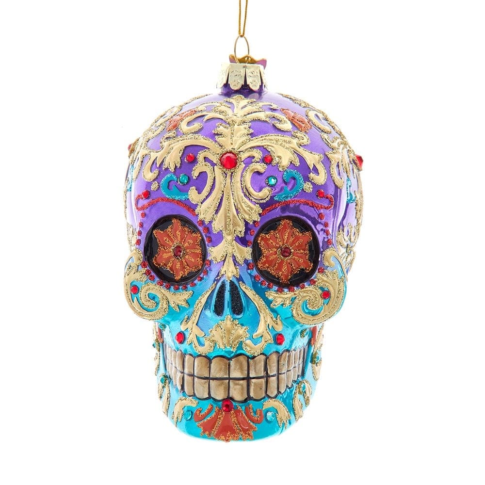 Kurt Adler 4.75-Inch Bellissimo Glass Sugar Skull Ornament