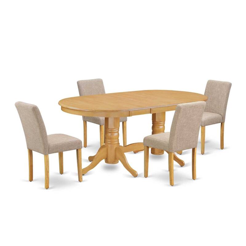 5 Piece Kitchen Dining Set - Oval Table with Butterfly Leaf & 4 Linen Chairs - 40x76 Inch