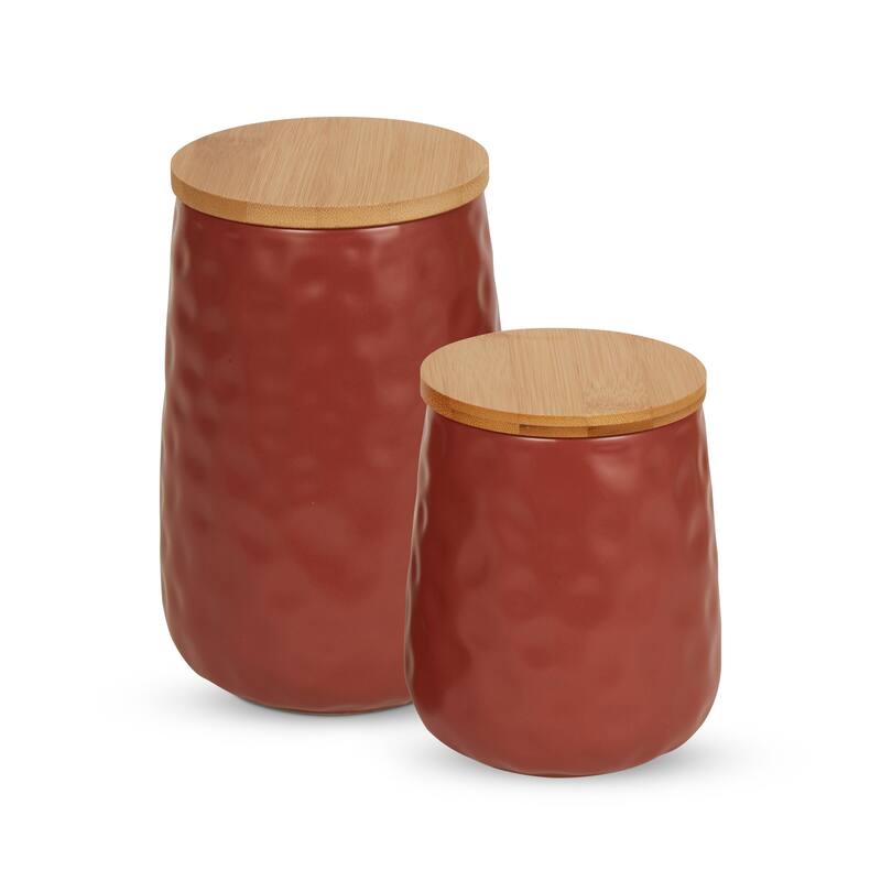 Matte Dimple Texture Ceramic Canister (Set of 2) - 3.25 Cup/5.75 Cup - Cinnamon Dimple