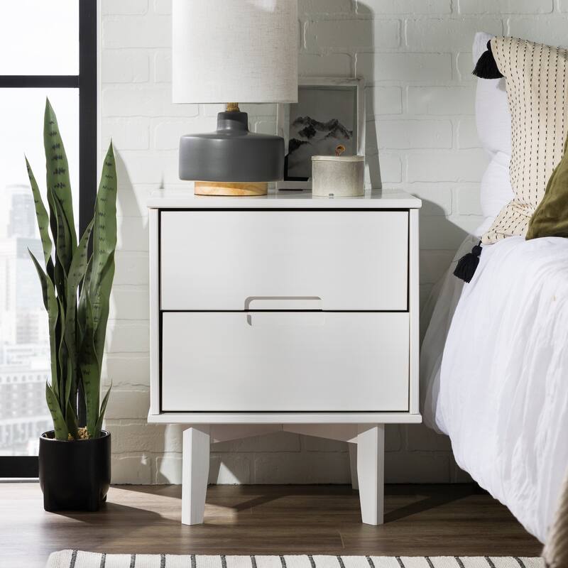 Mid-Century Modern 2-Drawer Nightstand with Cutout Handles in White