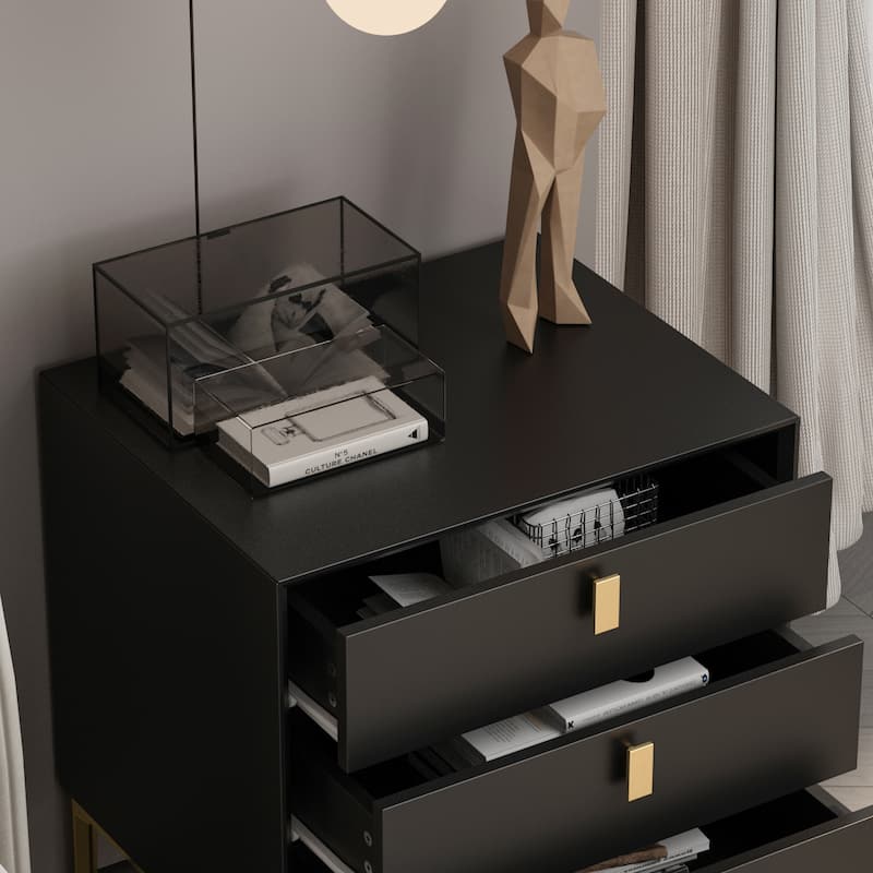 Timechee Three-Drawer Bedside Table Nightstand End Table Black/White