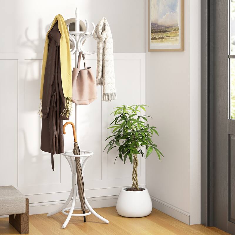 Gymax 73'' Freestanding Coat Hanger Stand Coat Rack w/ Umbrella Holder
