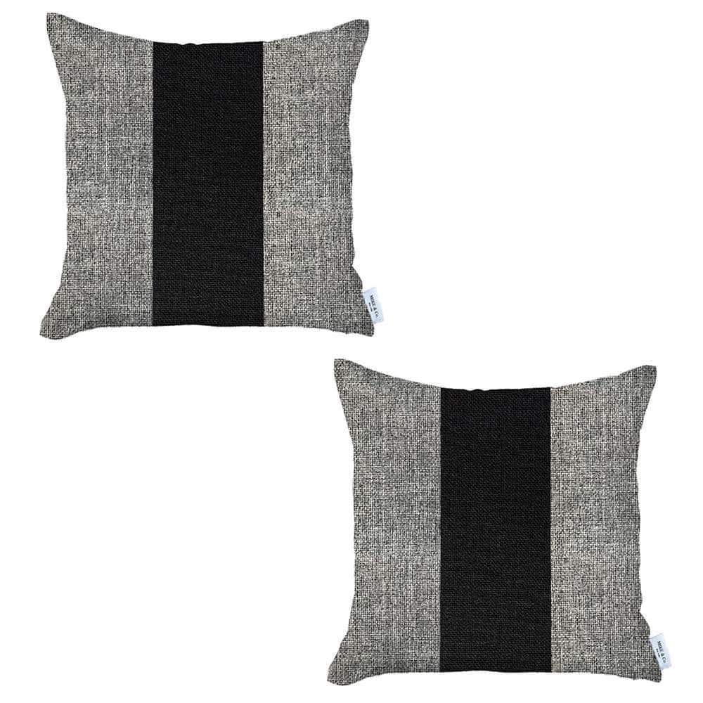 HomeRoots Set Of Two 18" X 18" Grey And Black Geometric Zippered Handmade Polyester Throw Pillow