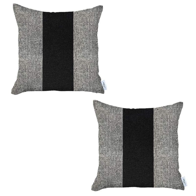 HomeRoots Set Of Two 18" X 18" Grey And Black Geometric Zippered Handmade Polyester Throw Pillow