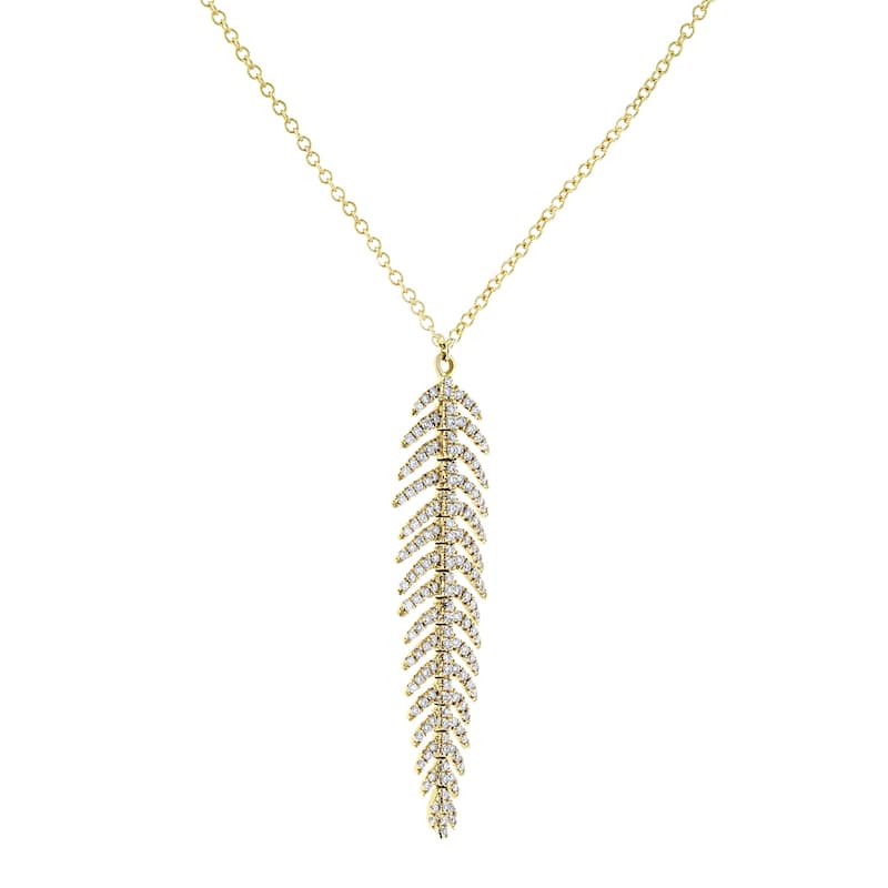Annello by Kobelli 14k Gold 2/5ct TDW Diamond Vertical Feather Necklace, 16in Chain (Multiple Color Options)