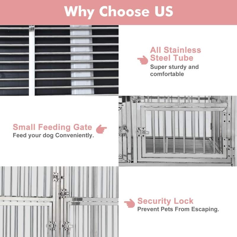 48 inch HeavyDuty Stainless Steel Dog Crate Indestructible Kennel with Wheels