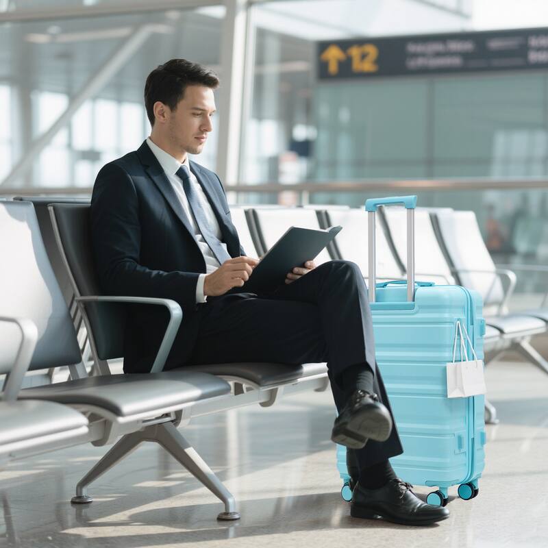 3-Piece, 20, 24, 28-Inch Modern Luggage with Side Handle, Swivel Wheels and TSA Combination Lock, for Boarding Travel, Blue