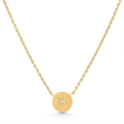 Diamond Disc Starburst Pendant Yellow Gold Necklace 18"