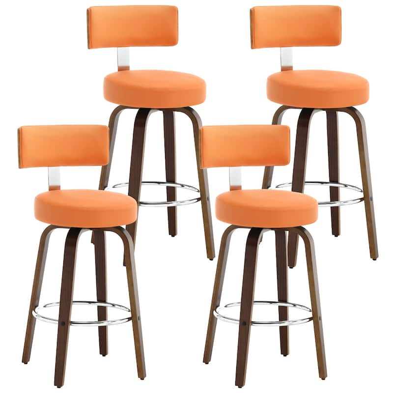 Faux Leather Upholstered Swivel Counter/ Bar Stools Set of 1/2/4 - Set of 4 - Orange - Bar Height