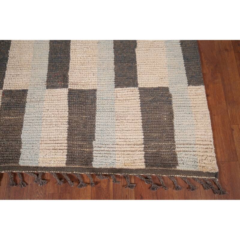 Moroccan Modern Area Rug Hand-Knotted Oriental Beige Wool Carpet - 5'11"x 9'7"