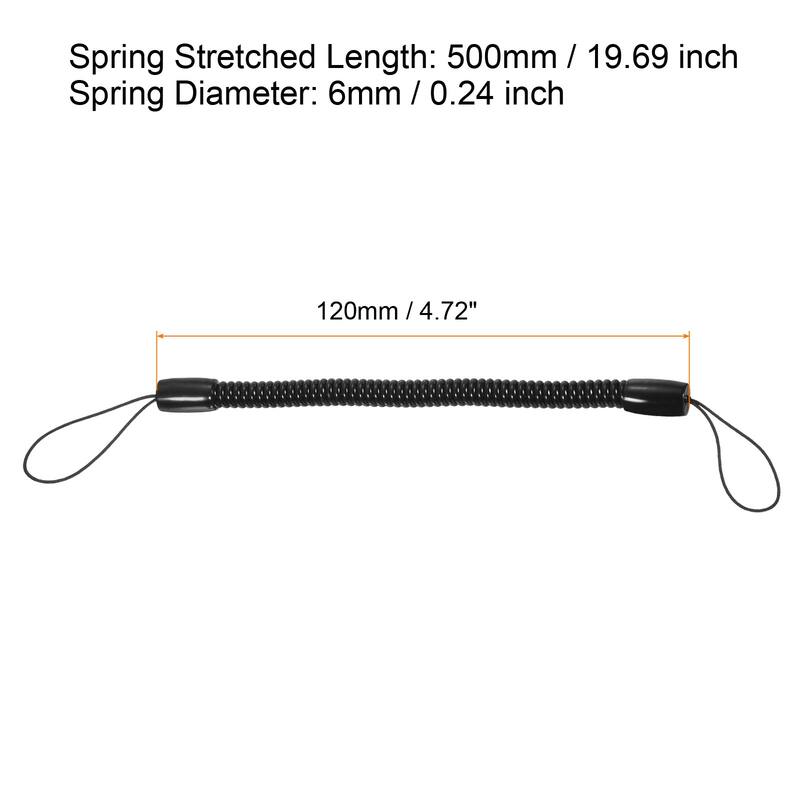 8pcs 5" Plastic Retractable Spring Coil Strap Key Holder Stylus Lanyard - Black - 5"