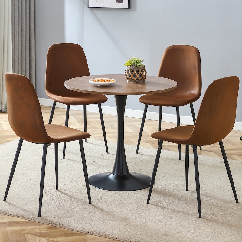 Small 5-Piece Dining Table Set 31.9" Wood Table with 4 Technology Fabric Chairs Modern Kitchen Dining Table and Chair Set for 6