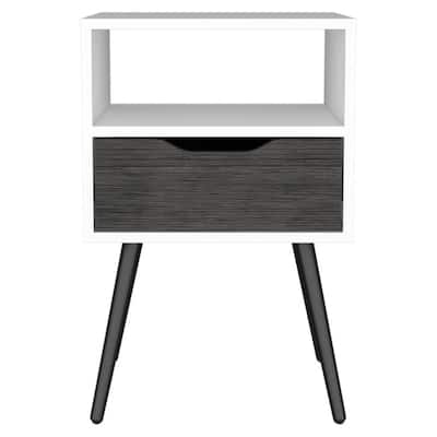 Space-Saving Nightstand with Drawer and Shelf Roller Glides Wood Bedside Table for Bedrooms