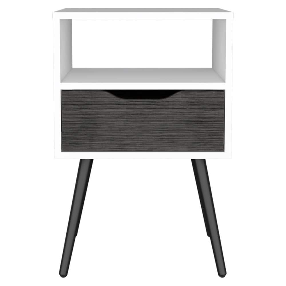 Space-Saving Nightstand with Drawer and Shelf Roller Glides Wood Bedside Table for Bedrooms