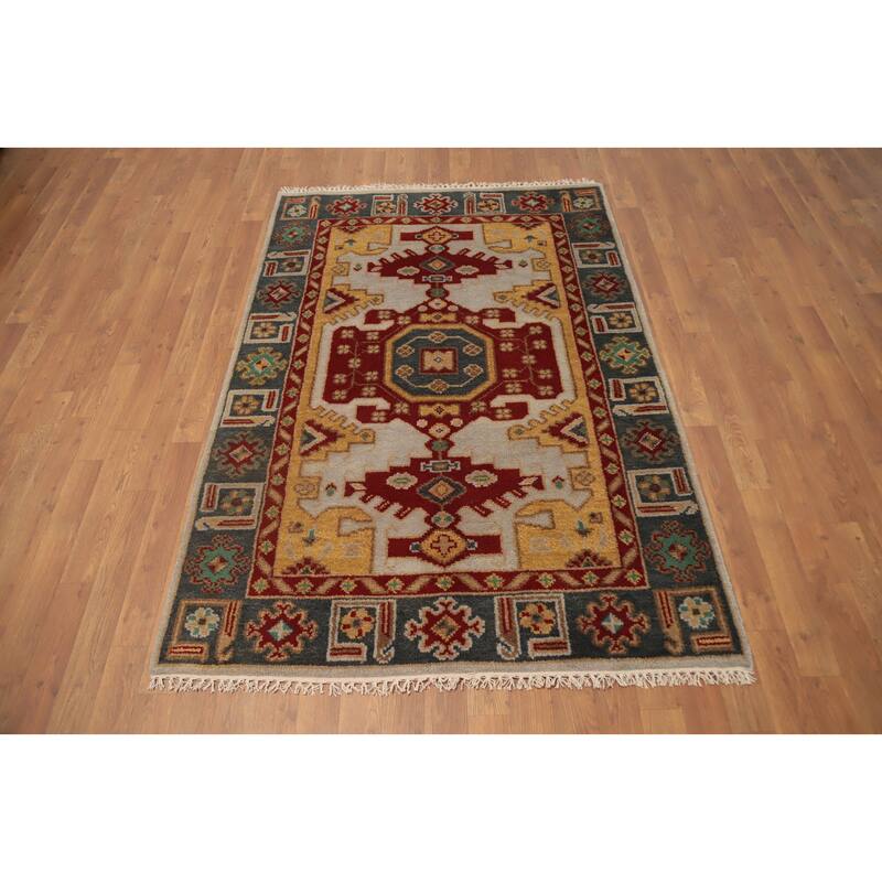 Hand Knotted Oriental 100% Wool Carpet Traditional Geometric Beige & Ivories Viss Area Rug - 5' 9'' X 4' 0''
