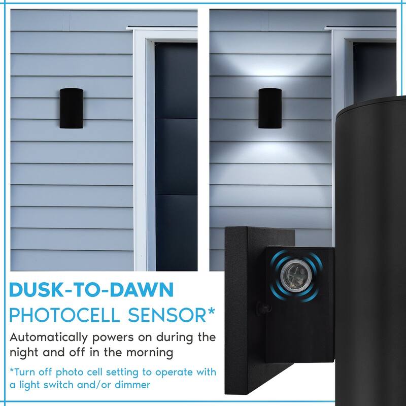 Luxrite Dusk to Dawn LED Modern Outdoor Wall Light, 12", Up or Up and Down Light, 3CCT 3000K-5000K, 20/30/40W, IP65, ETL