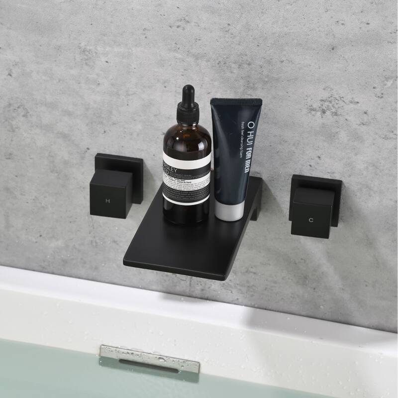 Wall Mounted Tub Faucet Modern Waterfall Matte Black Tub Fillers with Double Handles Bathroom Faucets With Valve