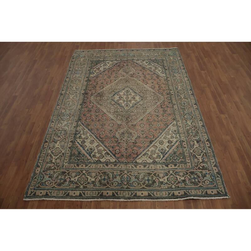 Hand Knotted Oriental 100% Wool Carpet Traditional Medallion Pink Tabriz Area Rug - 9' 4'' X 6' 4''