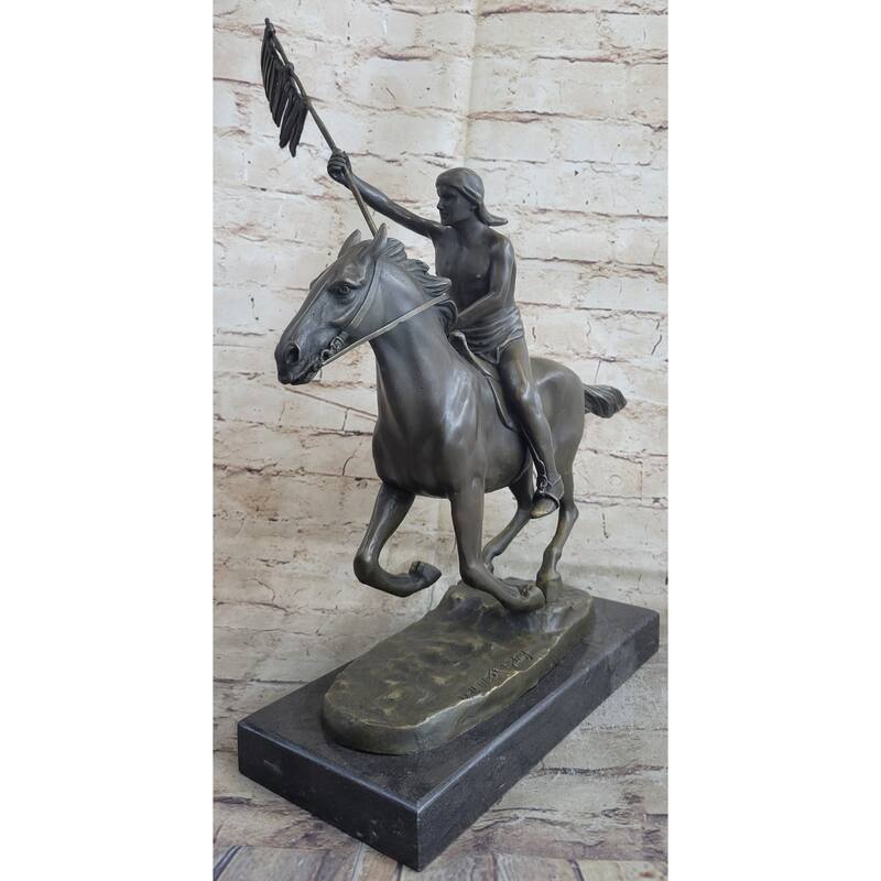 Native American Indian Man W/ Imitative Horse Bronze Sculpture Statue Figure Art Figurine