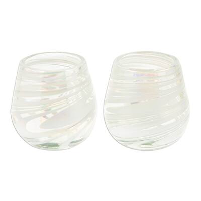 Novica Handmade White Soirée Handblown Recycled Glass Stemless Wine Glasses (Pair)