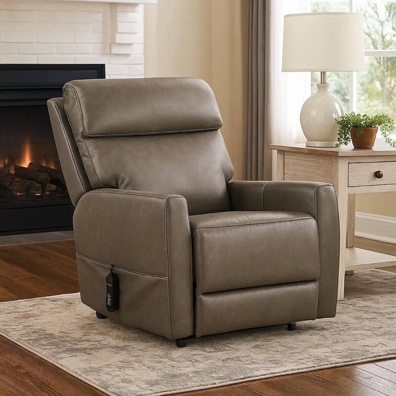 Lift Chair with Power Headrest, Light Gray Fabric Padded, USB Charging