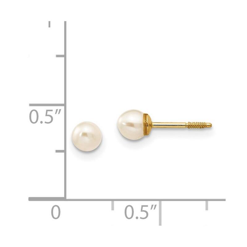 Curata 14k Yellow Gold Childrens 3mm Freshwater Cultured Pearl Screw-on Earrings