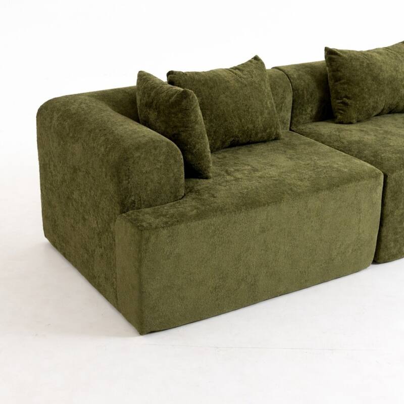 96" Boucle Fabric Sectional Sofa with Four Pillows, No Assembly Required