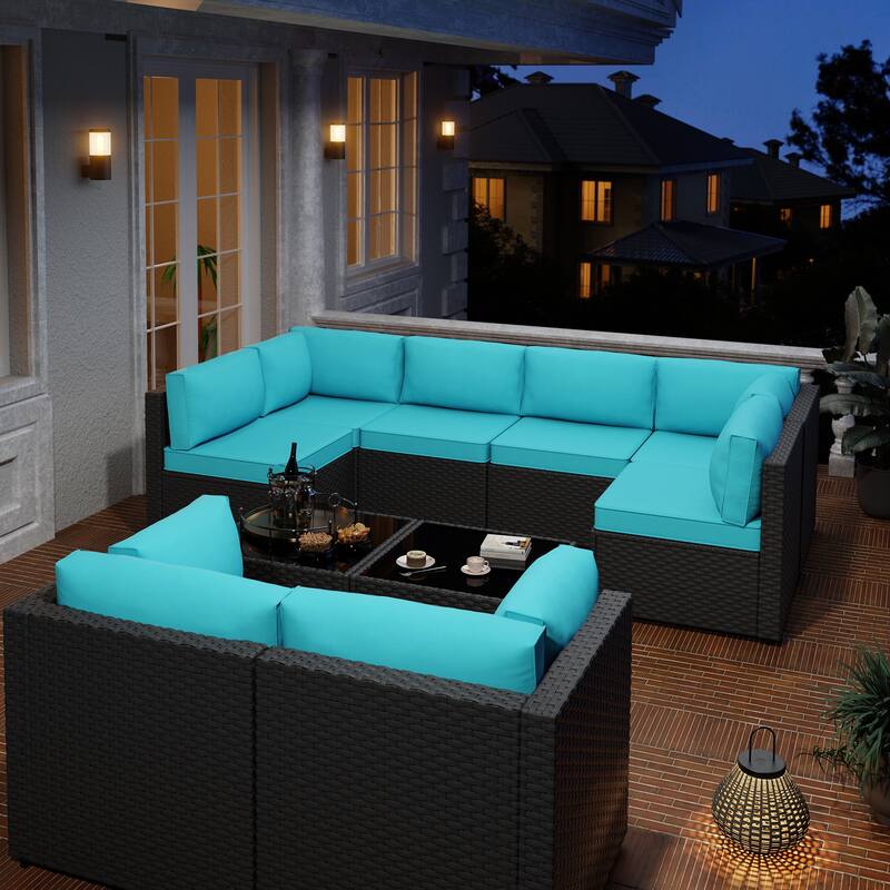 10-Piece Sectional Seating Group with Cushion, Wicker Sectional Sofa