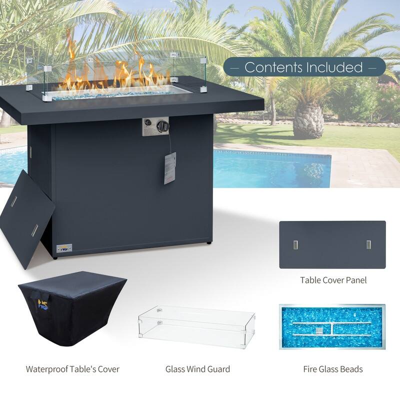FINCATI Outdoor Aluminum 43" Dual-fuel Propane Fire Pit Table, CSA-certified, 60,000 BTU Modern Rectangular Firepit