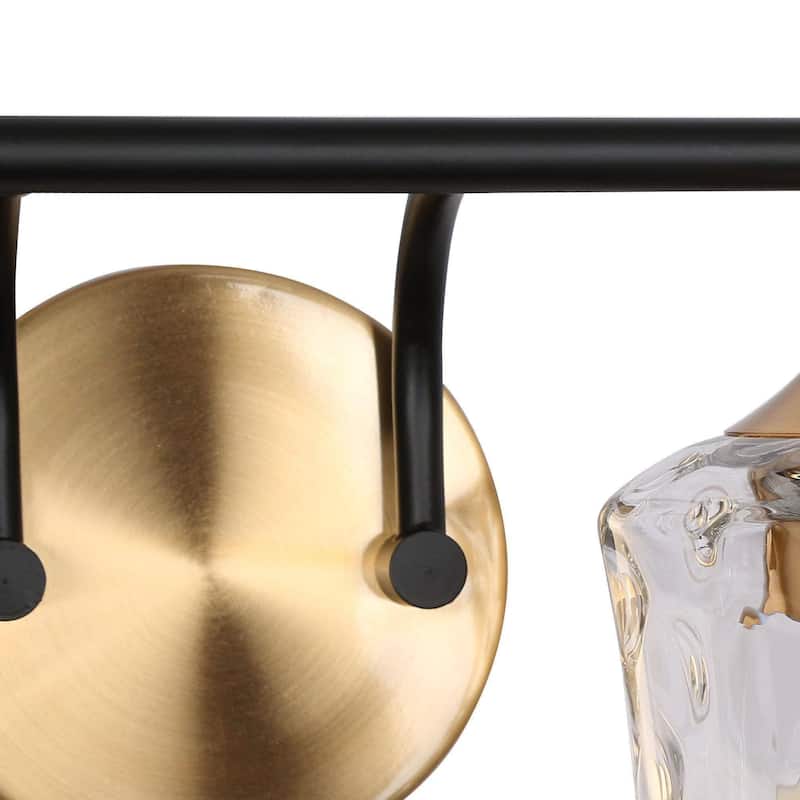 2/3/4-Light Modern Gold Black Bathroom Vanity Light Wall Sconce with Hammered Glass