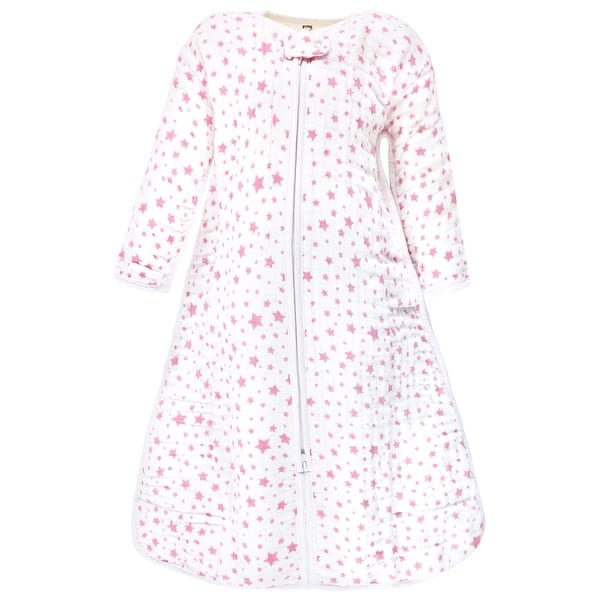 slide 1 of 1, Hudson Baby Infant Girl Long Sleeve Muslin Sleeping Bag, Wearable Blanket, Sleep Sack, Pink Star 0-6 Months - Pink Star