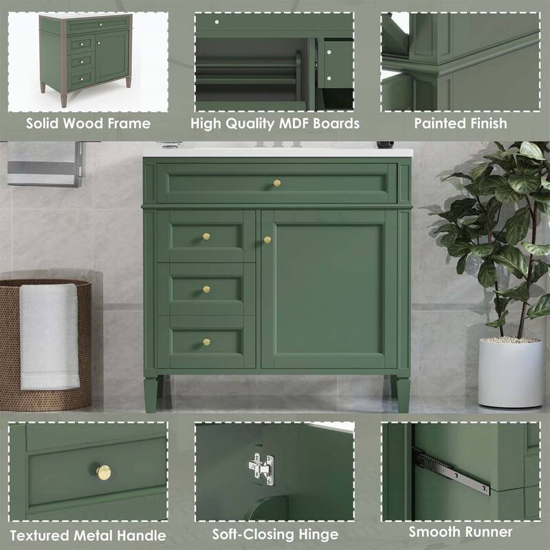 Modern Bathroom Storage Cabinet with 2 Drawers and a Tip-out Drawer,with Top Sink