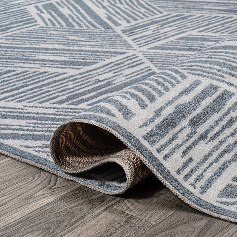 JONATHAN Y Koda Modern Coastal Geometric Machine-Washable Blue/Cream Area Rug