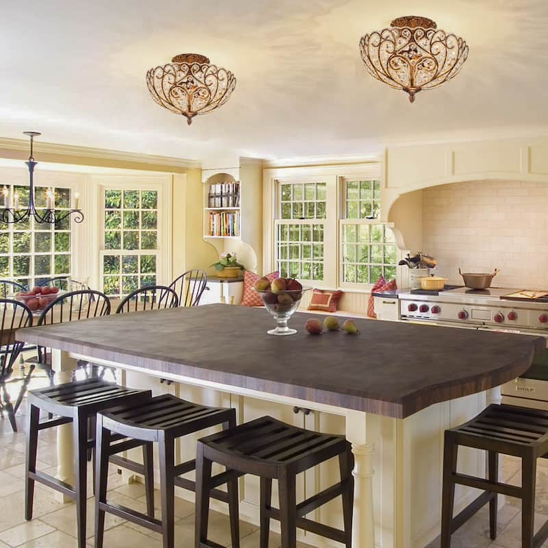 4-Light 14'' in. Glam Antique Bronze Crystal Semi Flush Mount - 14.2