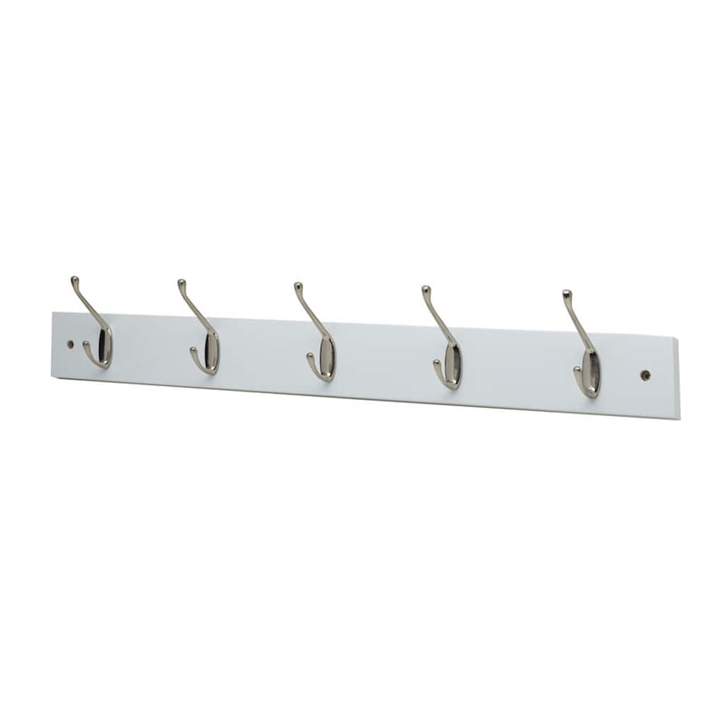 Melannco Wall Mounted Coat Rack with 5 Metal Hooks, 27X4 Inch, White