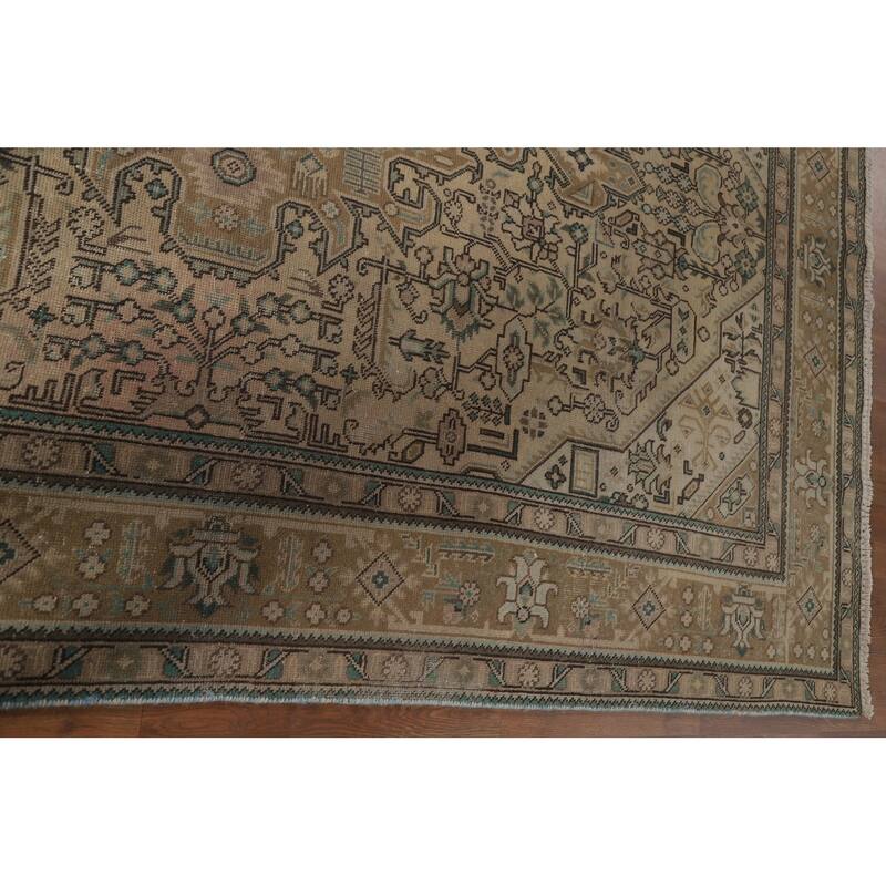 Hand Knotted Oriental 100% Wool Carpet Traditional Medallion Peach Tabriz Area Rug - 9' 7'' X 6' 5''