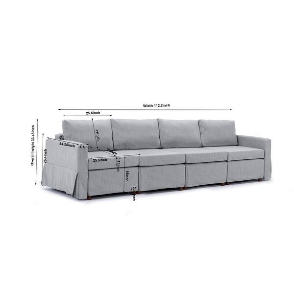 L-shape Linen Fabric Sectional Sofa Set 4 Seat Module Couch Set with ...