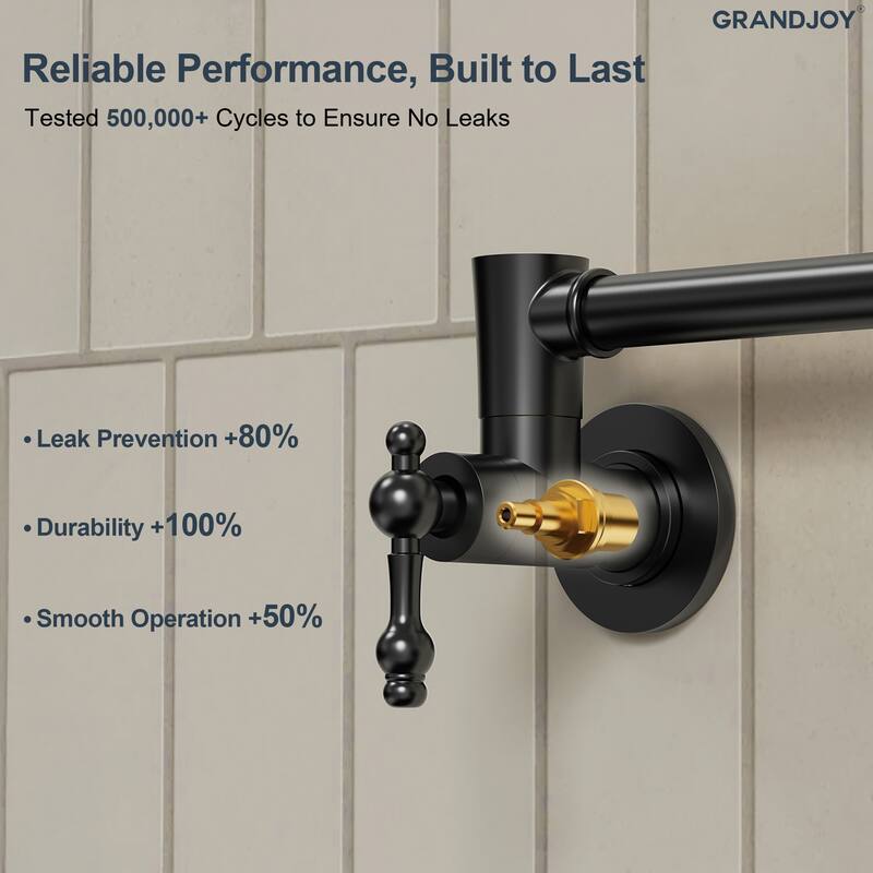 GRANDJOY Wall‑Mount Pot Filler Faucet with Dual Handle Control,High Flow Cold Water Faucet for Stove, Foldable Design