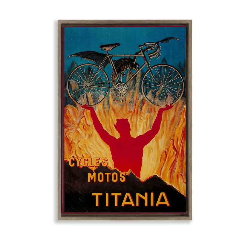 Stupell Vintage Dragon & Bicycle Framed Floater Canvas Wall Art Design By Marcus Jules - 17 x 25 - Brown
