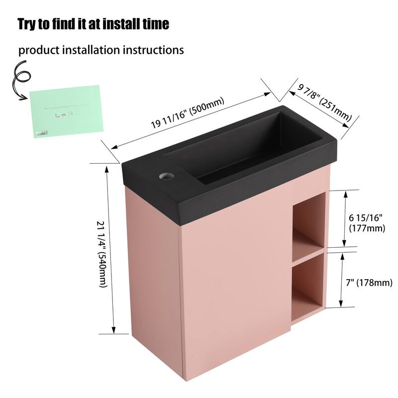 20" Floating Bathroom Vanity with Sink, Mini Wall Mounted Bathroom Vanity with Soft Close Door